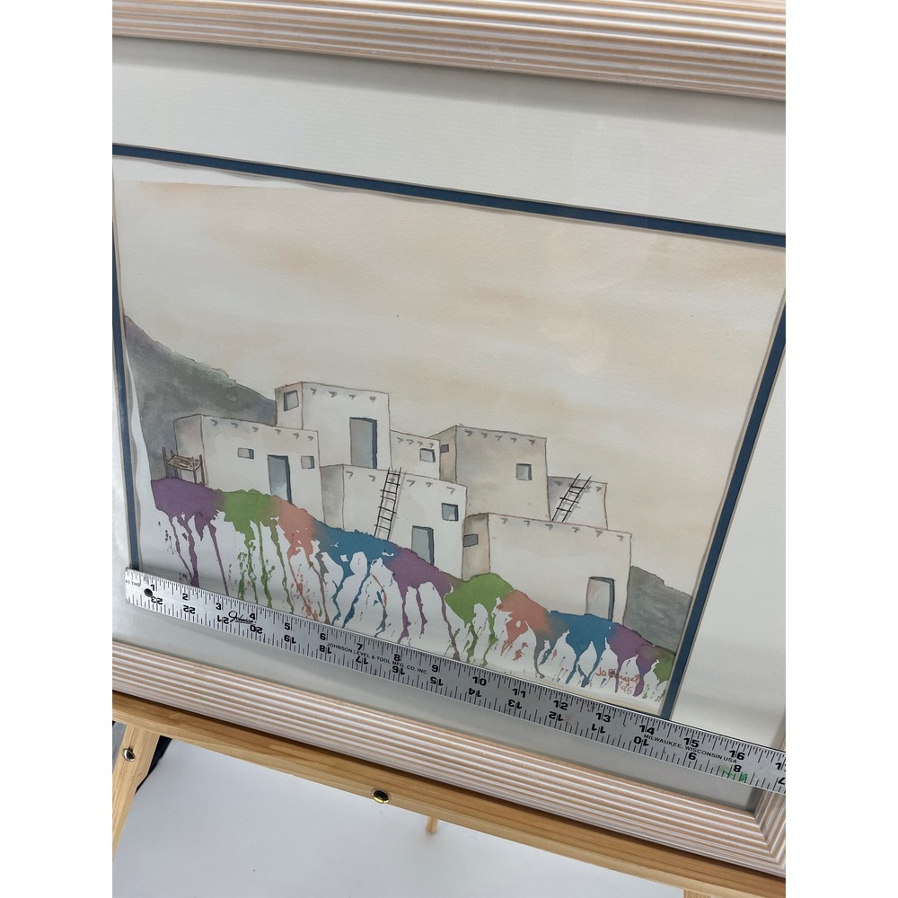 Signed Original Watercolor Painting Framed Southwest Adobe Village Art 1995 - Picture 15 of 16